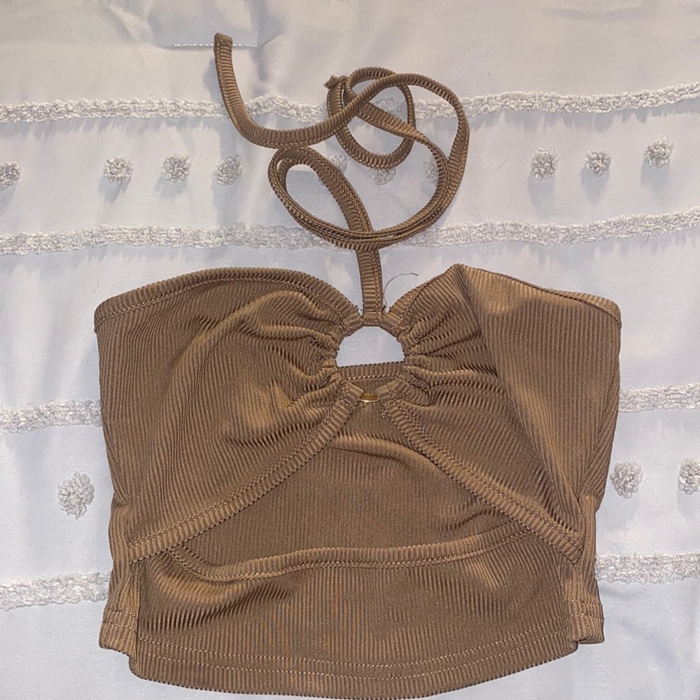 tan tie tube top